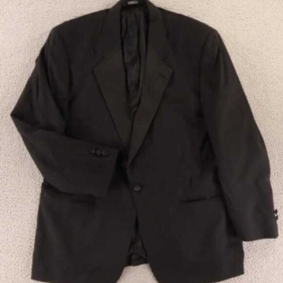 VTG Tuxedo Jacket M Black 100% Wool Hopsack Summer Blazer Breathable USA 43R - Picture 1 of 14